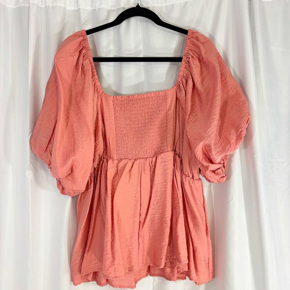 Torrid Ruched Pink Puff Sleeve Top Size 1 (14/16) Women’s Plus Size Blouse - Picture 5 of 9